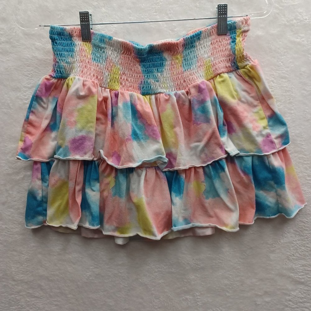 JUSTICE Skort/Skirt/Shorts 18 Tie Dye/Rainbow Comfy Tiered Girls